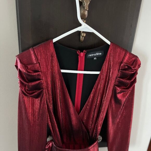 Retrofete Red Metallic Jumpsuit. XS. - Picture 2 of 4